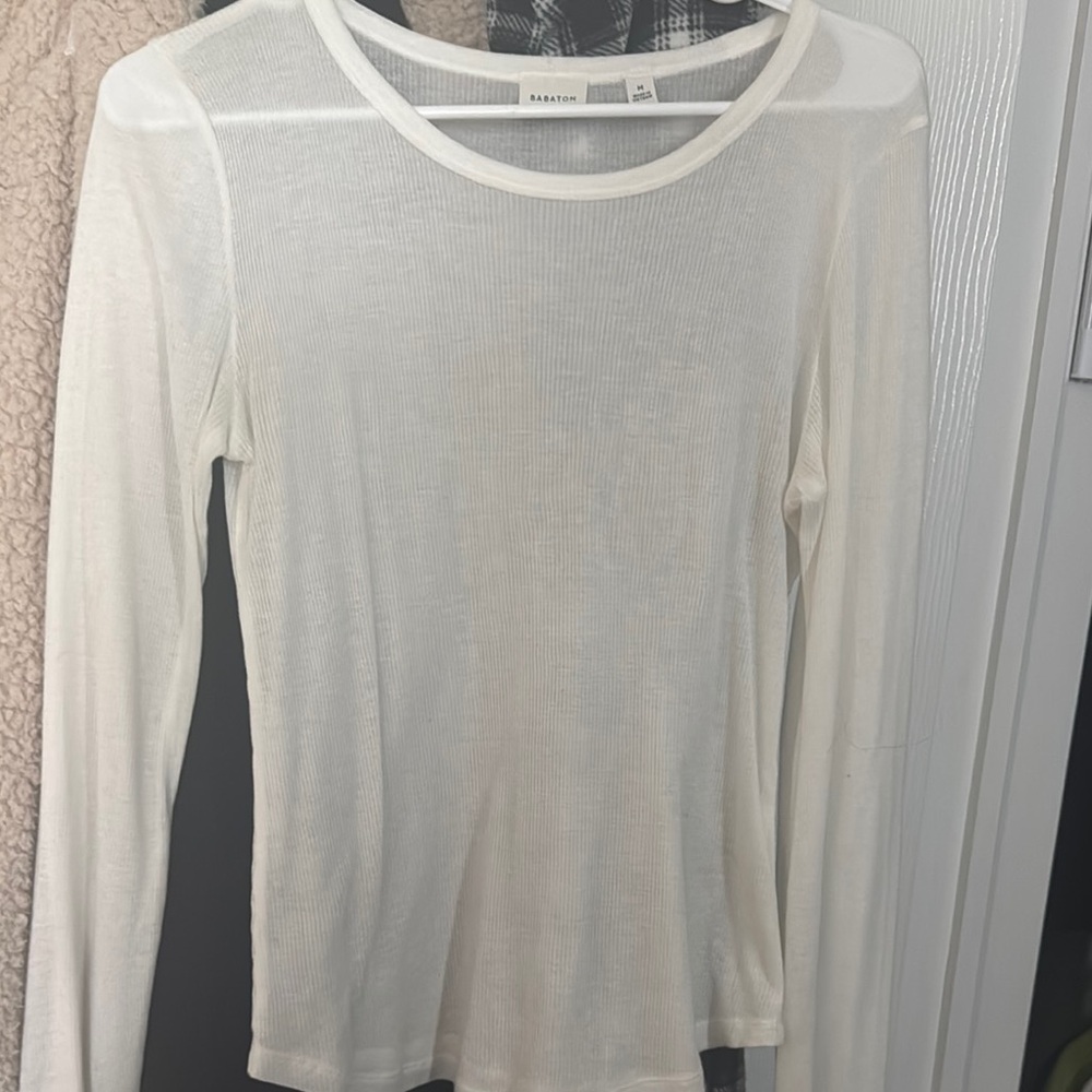 Babaton White Sheer Long Sleeve Top
